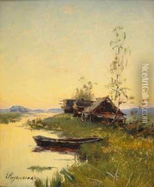 Fishermen S Cottages Oil Painting - Feodor Petrovich Riznischenko
