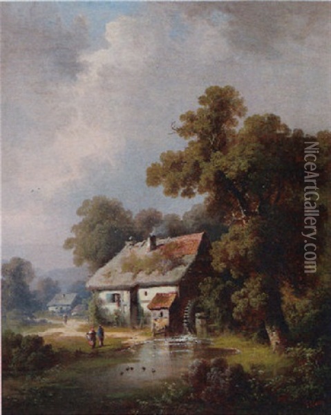 Farmhouse In A Landscape Oil Painting - Guido Hampe