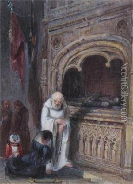 Figures By A Church Crypt Oil Painting - Samuel Prout