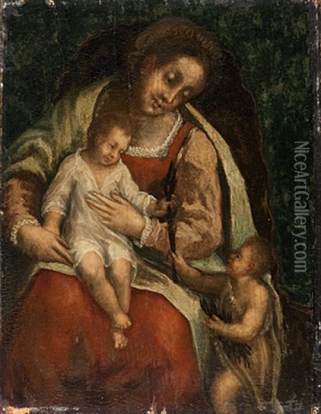Madonna Mit Kind Und Johannesknabe Oil Painting - Giovanni Antonio (il Sodoma) Bazzi