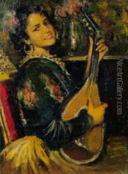 Zigeunerin Mit Mandoline Oil Painting - Luigi Rossi
