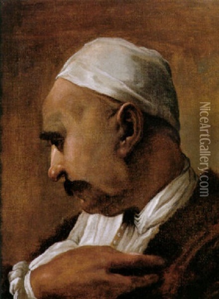Kopf Eines Bartigen Nubiers Mit Weisem Haddsch-kappchen Oil Painting - Carl Leopold Mueller