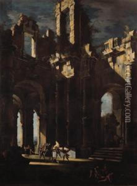Classical Ruins With Banditti Oil Painting - Leonardo Coccorant