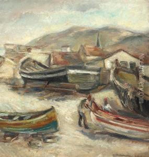 Fishermen And Boats Oil Painting - Petre Iorgulescu Yor