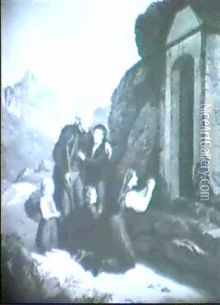 Pilgergang: Familie Vor Einer Bergkapelle Oil Painting - Johann Georg Buchner