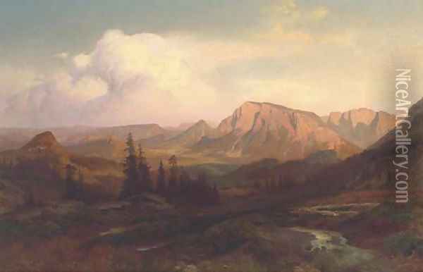 A chalet in an Alpine landscape Oil Painting - Ernst August Becker