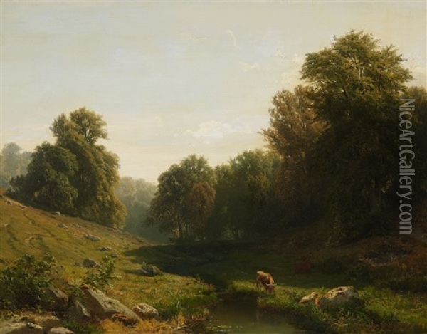 A Stream In A Wooded Landscape Oil Painting - Jacobus Nicolas (Baron) Tjarda van Starkenborg