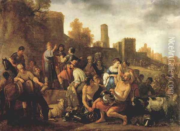 Moses Ordering the Slaughter of the Midianitic 1650 Oil Painting - Claes Cornelisz Moeyaert