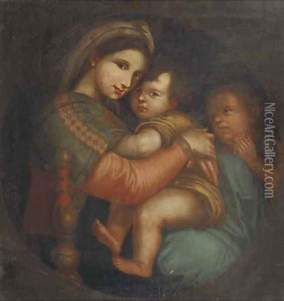 The Madonna della Sedia, in a feigned tondo Oil Painting - Raphael