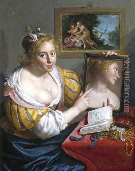 Girl with a Mirror (Allegory of Profane Love) Oil Painting - Paulus Moreelse