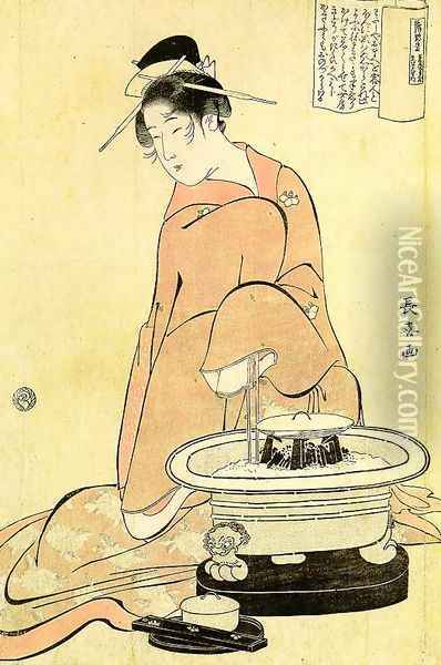 Geisha Behaving like a Married Woman, 1794 Oil Painting - Eishosai Choki