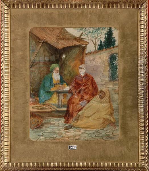 Visite Chez Le Scribe Ottoman Oil Painting - Leonardo De Mango