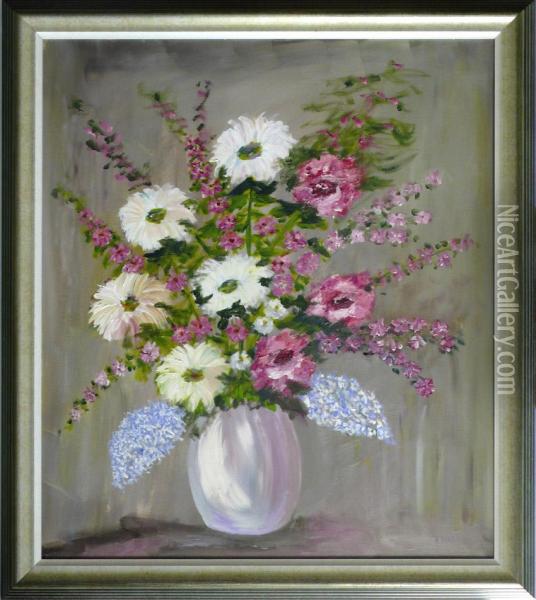 Blumenstilleben Inbeige-violetter Vase Oil Painting - Hugo Paul Harrer