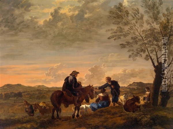 Hirten Mit Herde In Einer Landschaft Oil Painting - Karel Dujardin
