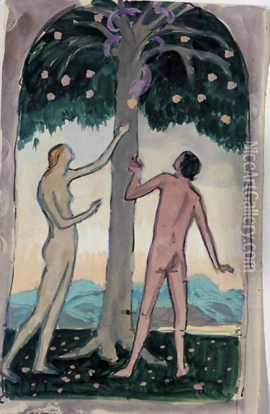 Adam And Eve Oil Painting - Roger Fry