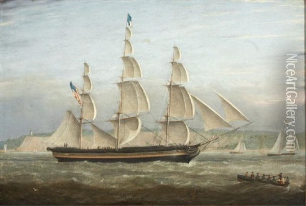 Sailing Vessel Pennsylvania Along The Coast Oil Painting - James Fulton Pringle