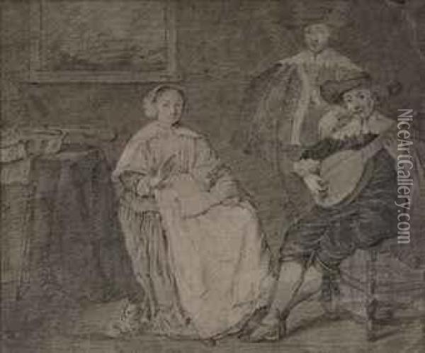 Musicians In An Interior Oil Painting - Pieter Codde