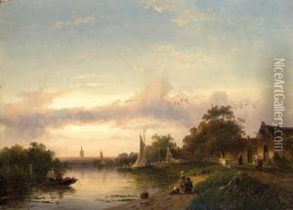 Abend Am Fluss Oil Painting - Charles Henri Leickert