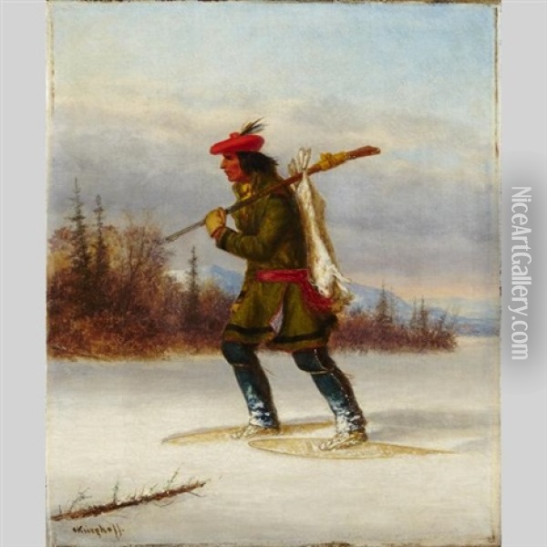 Indian Trapper On Snowshoes Oil Painting - Cornelius David Krieghoff