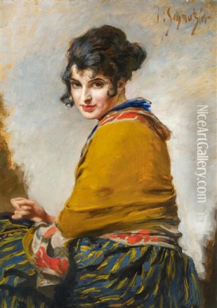 Damenportrat Oil Painting - Leopold Schmutzler