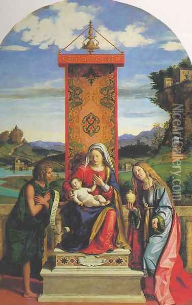 The Madonna and Child with St John the Baptist and Mary Magdalen 1510-15 Oil Painting - Giovanni Battista Cima da Conegliano