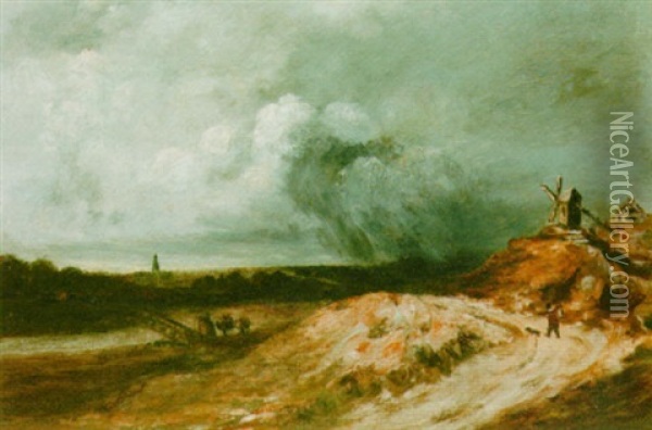 A Landscape With Figures Under Stormy Skies Oil Painting - Georges Michel