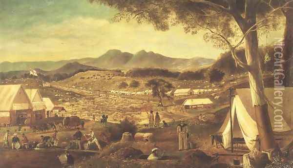Gold diggings, Ararat, 1853 Oil Painting - J Roper