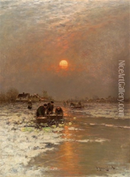 Sonnenuntergang Oil Painting - Johann Jungblut
