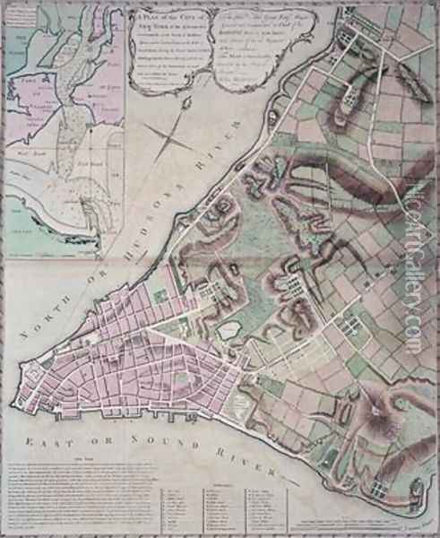 Plan of the city of New York and its environs to Greenwich surveyed 1775 Oil Painting - John Montresor