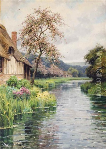 Cottages Along A Stream Oil Painting - Louis Aston Knight
