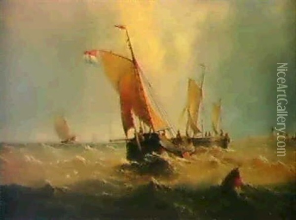 Dutch Fishing Boast Off The Coast Oil Painting - Henry Redmore