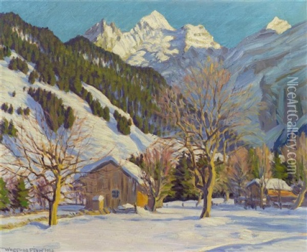 Winter Afternoon Near Kandersteg Oil Painting - Waldemar Theophil Fink
