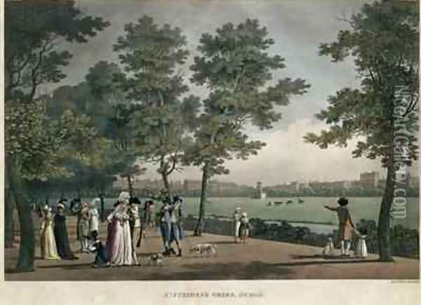 St Stephens Green Dublin from a set of twenty views of Dublin 1796 Oil Painting - James Malton