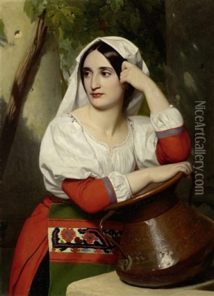 Italienisches Madchen Am Brunnen Oil Painting - Alexandre-Jean-Baptiste Hesse