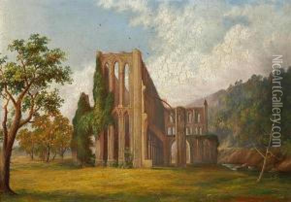Ruins Of Rievaulx Abbey, Yorkshireengland Oil Painting - Henry Harold Vickers