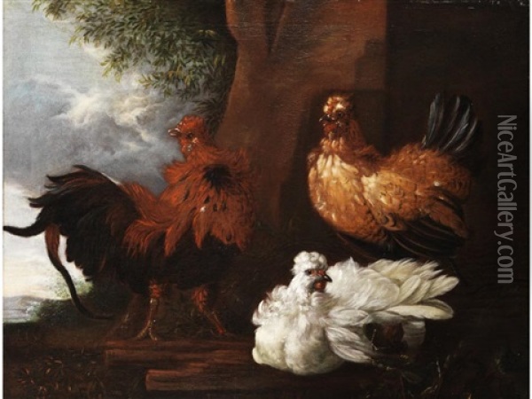 Hahn Mit Zwei Hennen Oil Painting - Gysbert Gillisz de Hondecoeter