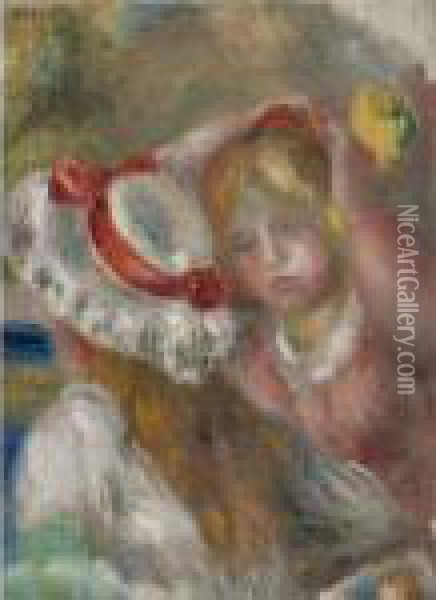 Chapeau Au Ruban Rouge Oil Painting - Pierre Auguste Renoir