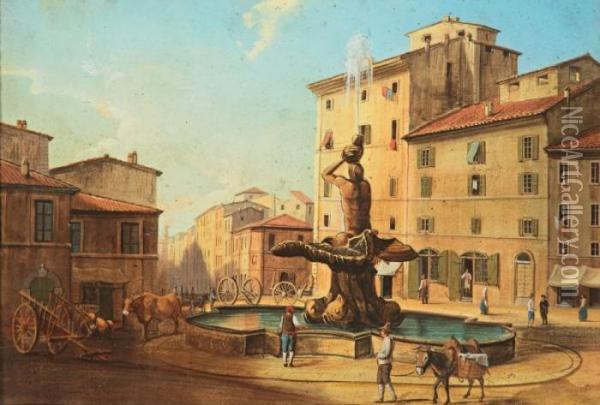 Piazza Barberini A Roma Oil Painting - Gustaf-Wilhelm Palm