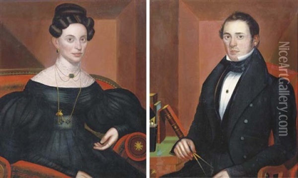 Portrait Of A Lady (+ Portrait Of A Gentleman; Pair) Oil Painting - John Sherburne Blunt