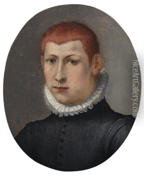 Portrait Of A Gentleman In A Black Doublet And Standing Ruff Oil Painting - Alessandro di Cristofano Allori