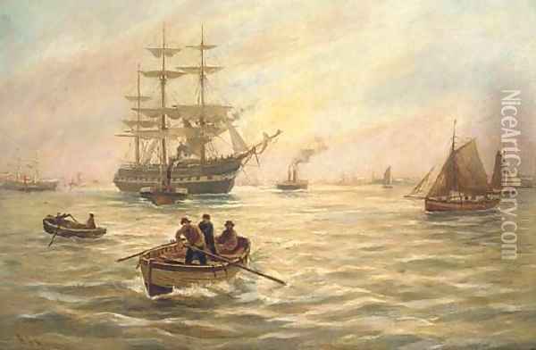 Rowing out to the merchant ship Oil Painting - Bernard Benedict Hemy