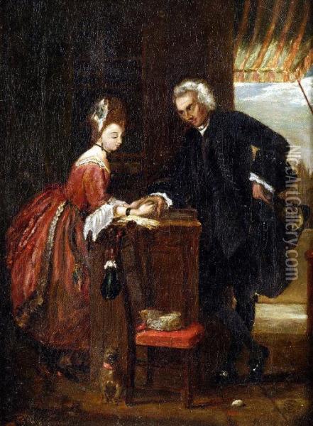 Yorick And Shop Girl Oil Painting - Gilbert Stuart