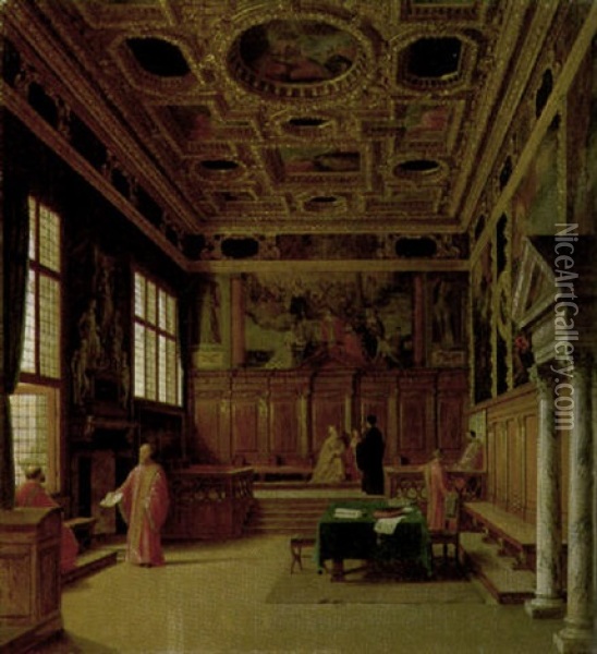 Ratssaal Im Dogenpalast Zu Venedig Oil Painting - Heinrich Hansen