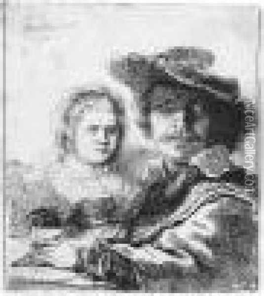 Self Portrait With Saskia (b., Holl.19; H.144; Bb.36-a) Oil Painting - Rembrandt Van Rijn