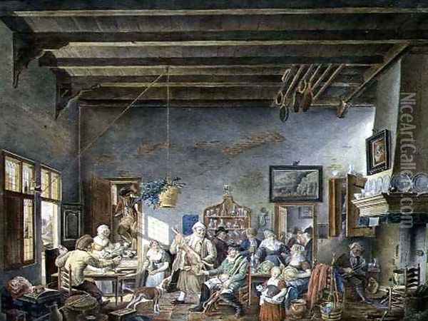 A Dutch Tavern Interior Oil Painting - W. Jansens