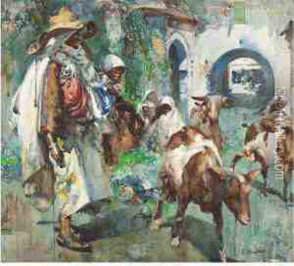 Pastor Con Su Rebano (shepherd With His Herd) Oil Painting - Jose Navarro
