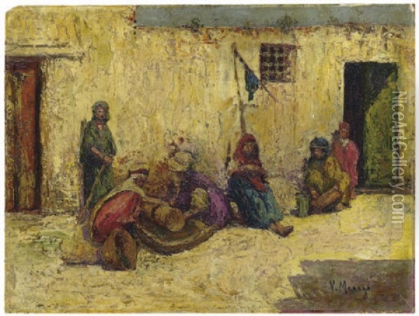Village Scene In The Magreb (+ A Companion Pair By Another Hand; 2 Works) Oil Painting - Vincent Manago