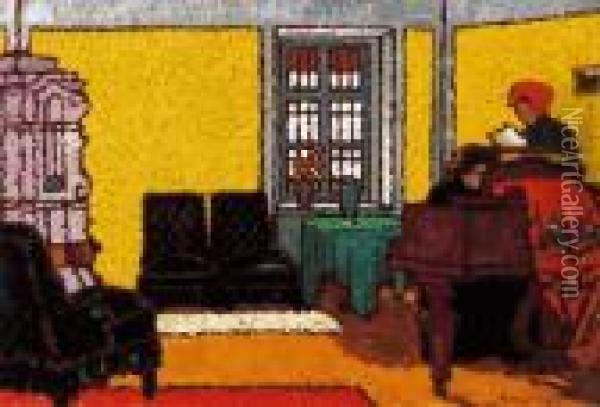 Yellow Piano Room Ii. Oil Painting - Jozsef Rippl-Ronai