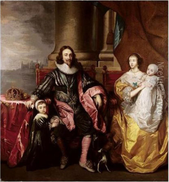 Charles I And Henrietta Maria 
With Their Two Eldest Children, Prince Charles And Princess Mary Oil Painting - Sir Anthony Van Dyck
