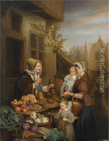 At The Vegetable Market Oil Painting - Frans Josef Luckx